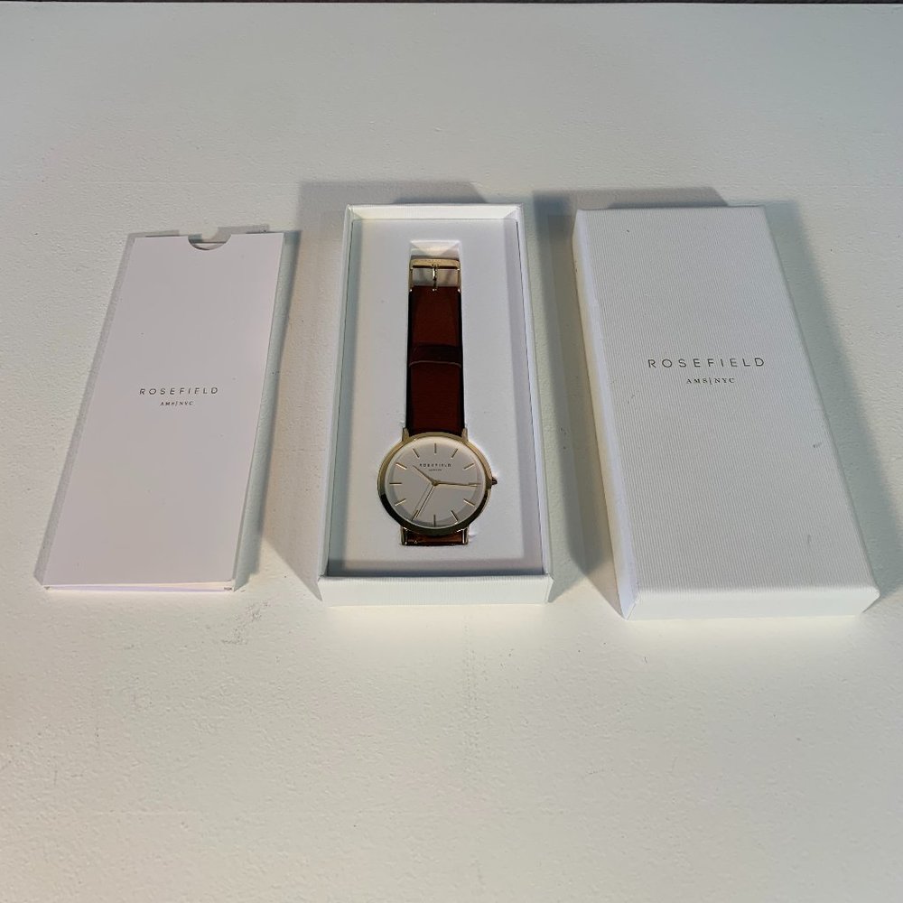 Rosefield AMS NYC Women's Watch - Leather Strap - Rose Gold 33 mm Case